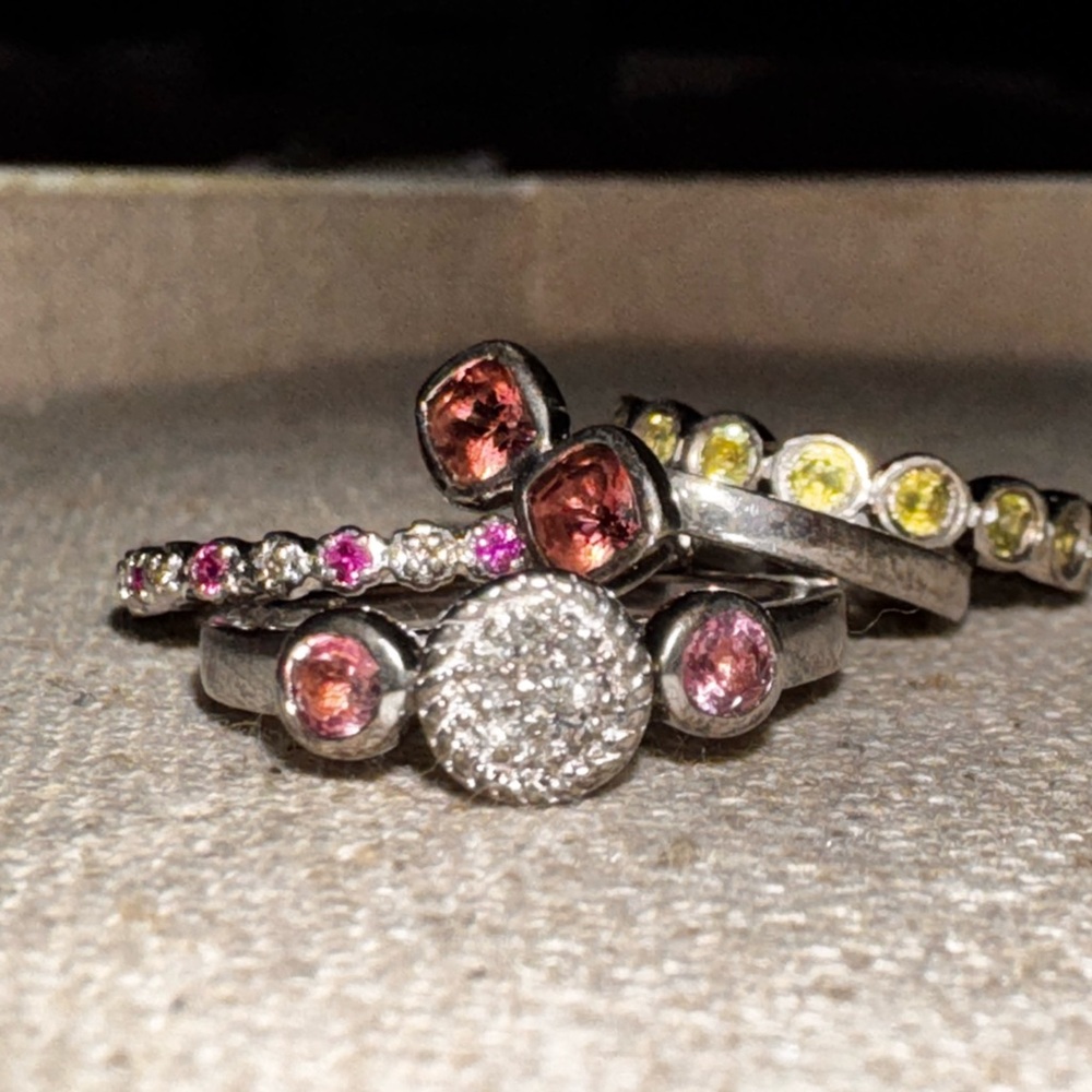 Elegant Multi-Stone Silver Rings Set